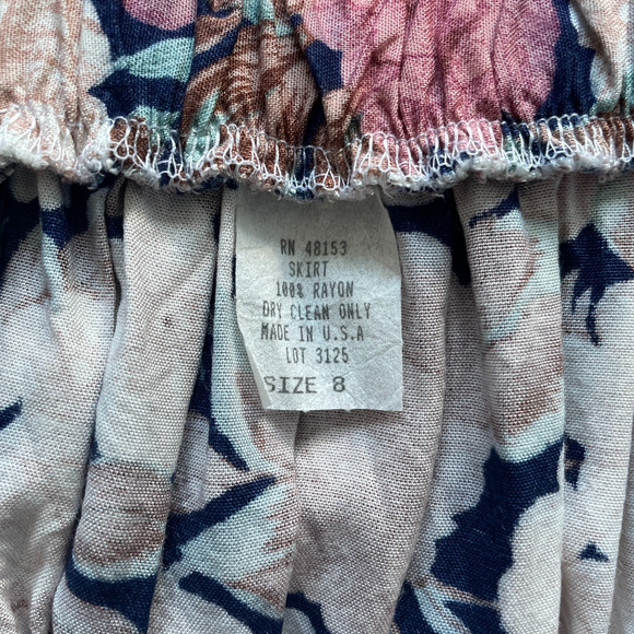 Vintage Midi Skirt Size 8 Pink Cream Floral Print Pleated A Line Cottagecore 90s - Picture 8 of 11